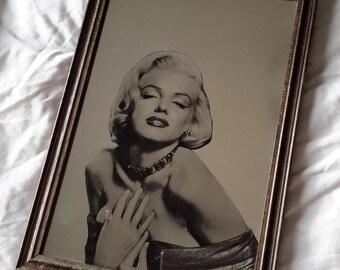 Vintage Marilyn Munro Mirrored Photo in a Vintage Wooden Frame, Collectable, Rare