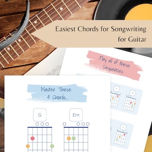 Easiest Chords for Songwriting for Guitar - Build multiple sequences with just 4 chords, Music Theory Cheat Sheet, Beginner Guitar