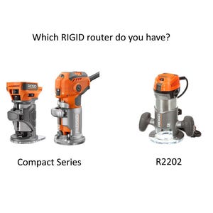 K&ouml;nnte beinhalten: Zwei verschiedene RIDGID-Router. Der Router links ist ein Router der Kompaktserie. Der Router rechts ist ein R2202-Router.
