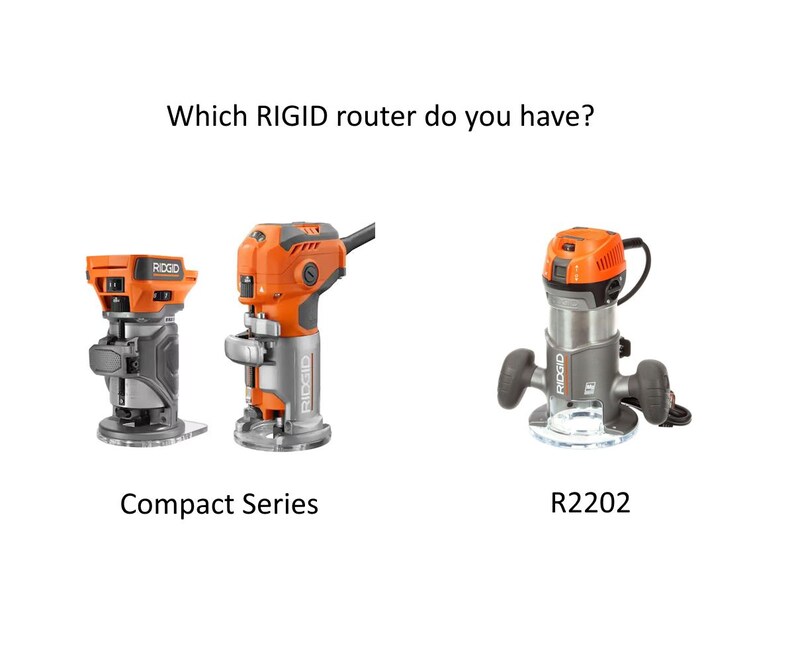 K&ouml;nnte beinhalten: Zwei verschiedene RIDGID-Router. Der Router links ist ein Router der Kompaktserie. Der Router rechts ist ein R2202-Router.