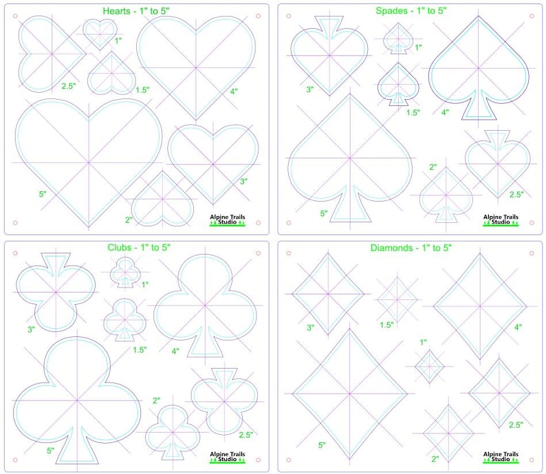 Card Suits Router Template - Hearts, Diamonds, Clubs, and Spades - Etsy