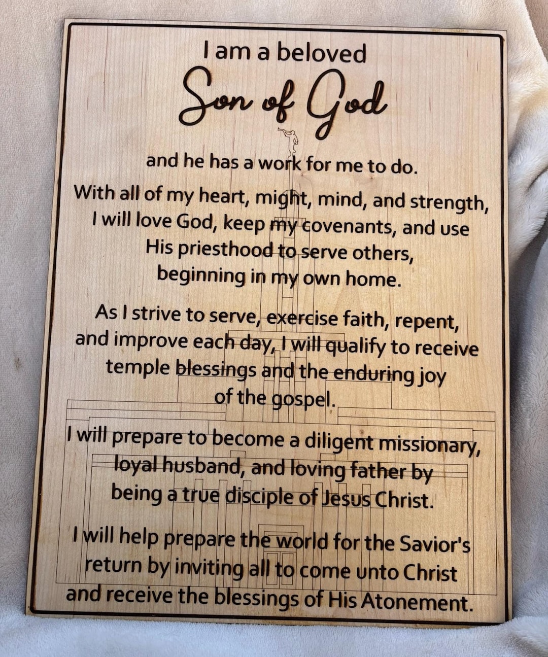 LDS Young Men Theme Engraved Wooden Plaque With Temple Background ...