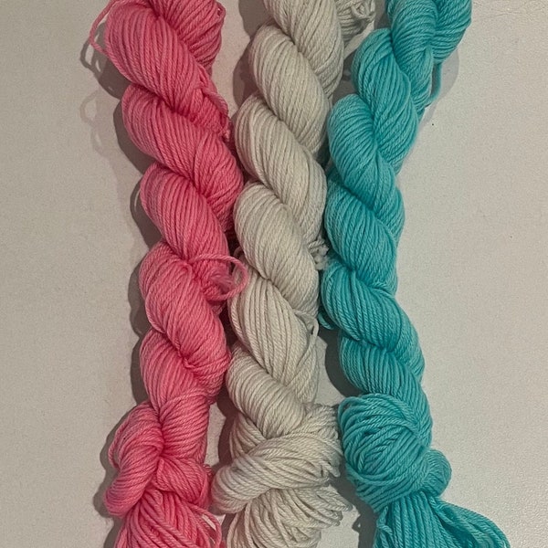 Ready to Ship - Trans Pride Flag mini skein set - transgender inspired LGBT+ fingering weight 20g yarn for crochet or knitting