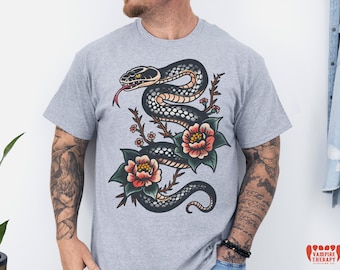 Black Snake TShirt in Traditional Tattoo Style - Unisex Classic Tattoo TShirt, Stylish Womens Top or Stylish Shirt for Men