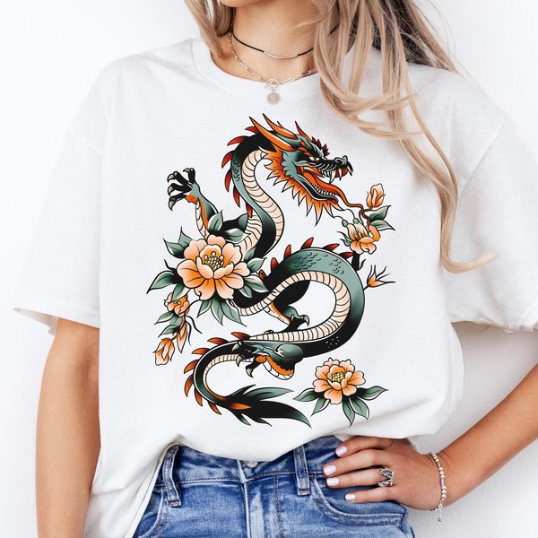 Traditional Tattoo Shirt of Blue Dragon - Unisex Vintage Fashion Tee, Perfect Gift for Classic Tattoo Shirt Lovers