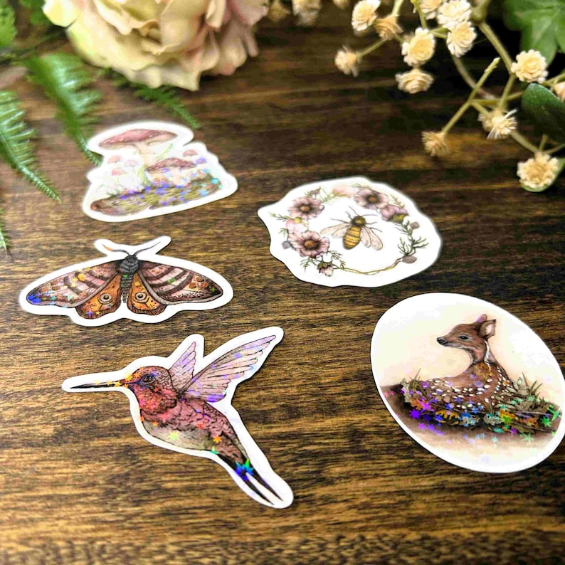 Enchanted Forest Mini Sticker Pack, Waterproof Vinyl, Nature Lover Gift, Laptop Sticker Journal Water Bottle
