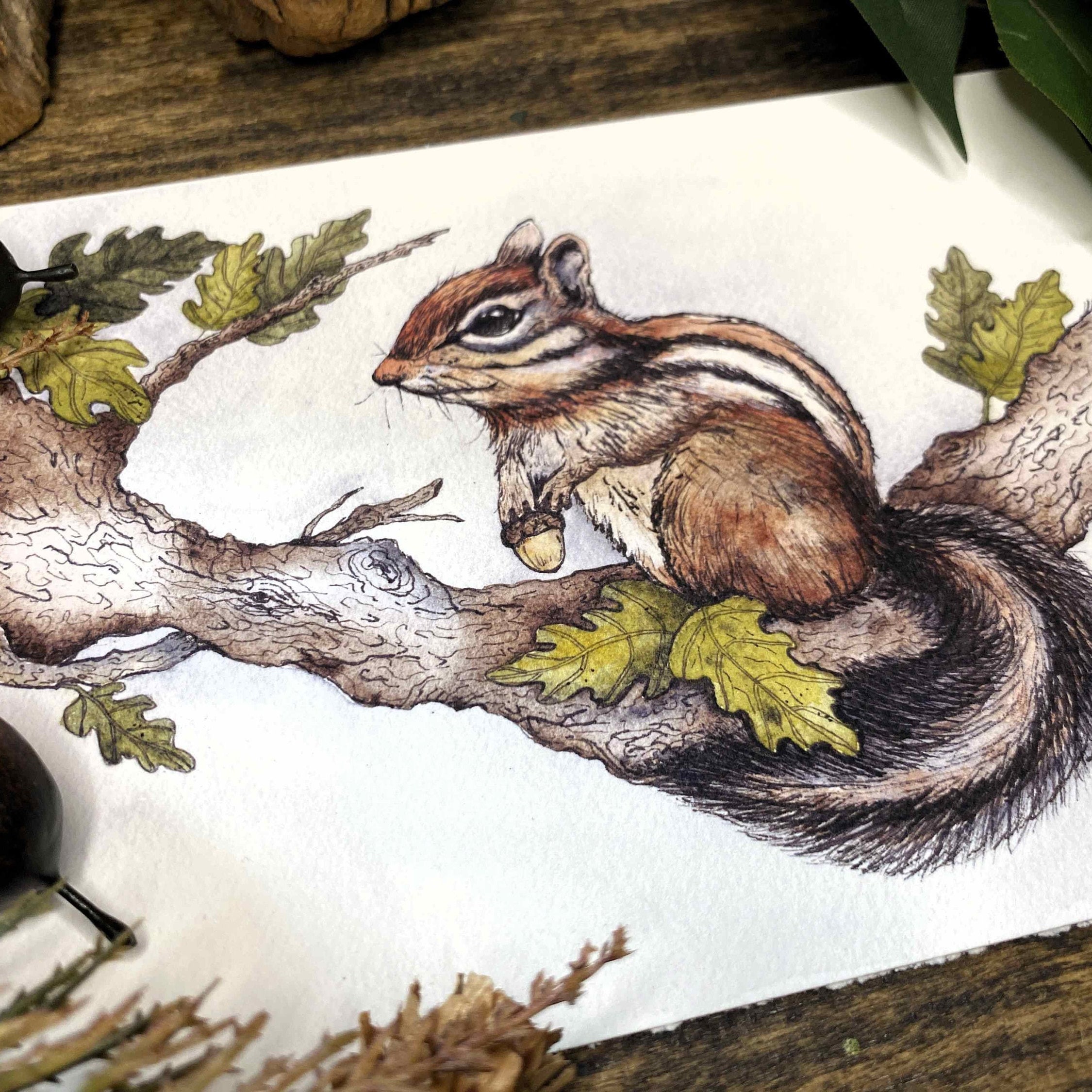 Chipmunk Art Print: Handmade Watercolor Woodland Animal Decor - Etsy