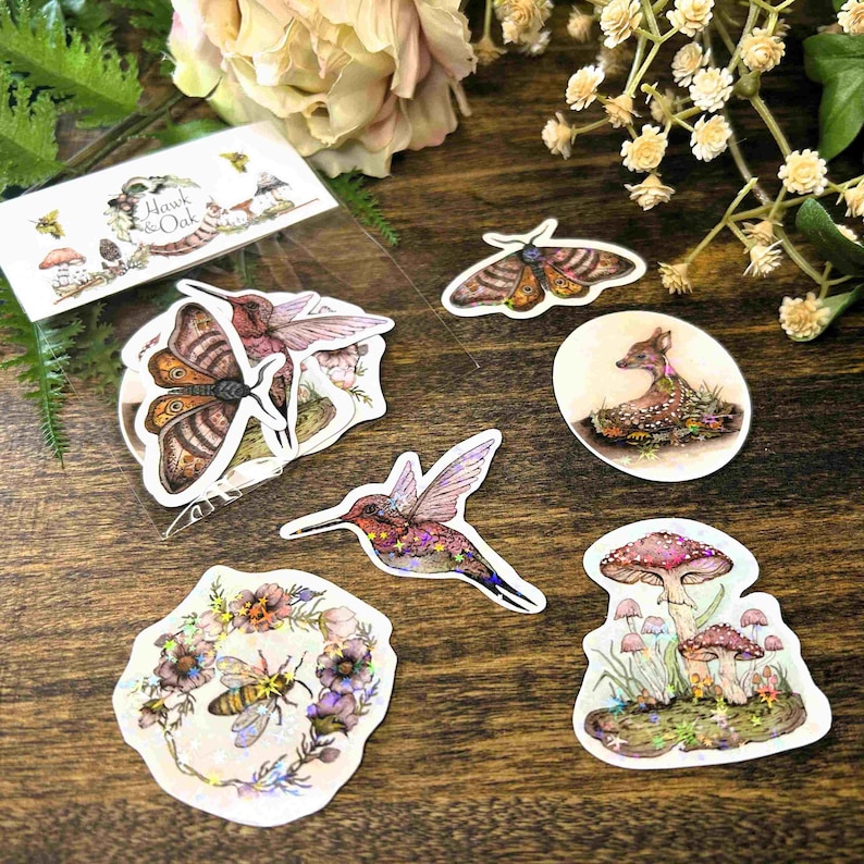 Enchanted Forest Mini Sticker Pack, Waterproof Vinyl, Nature Lover Gift, Laptop Sticker Journal Water Bottle