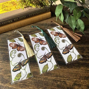 beautiful hand painted watercolor moth bookmark butterfly perfect gift for her bibliophile in protective sleeve with choice of tassel color