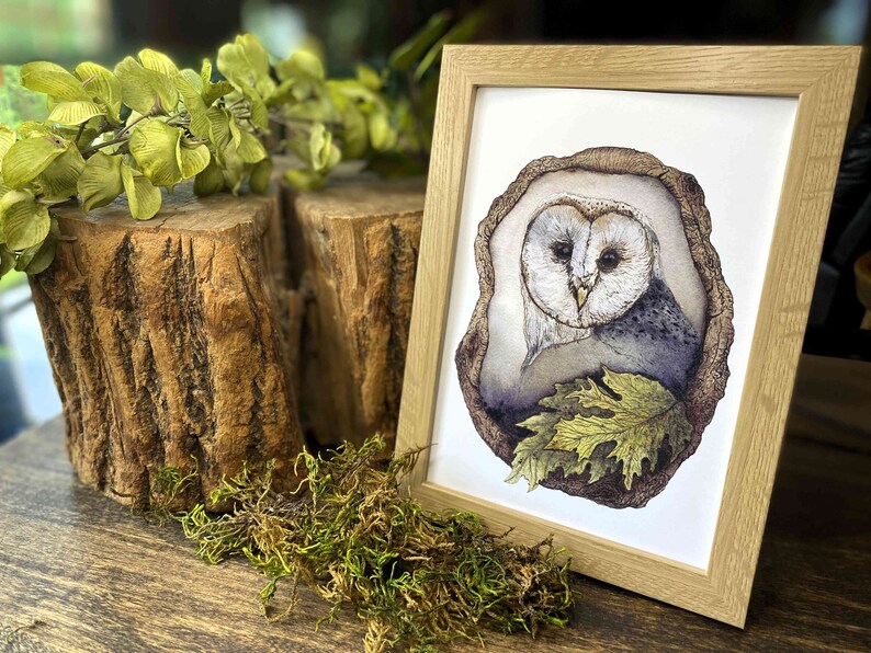 watercolor owl perched in a tree fine art print