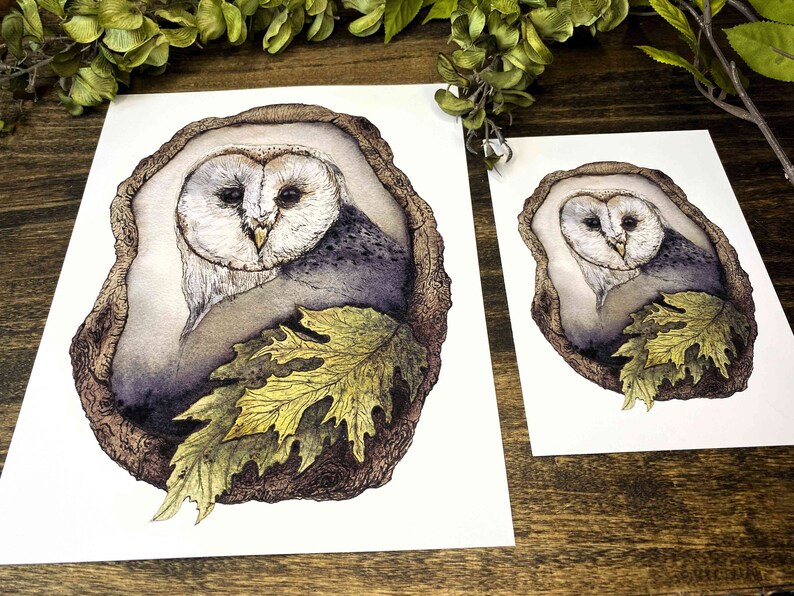 watercolor owl perched in a tree fine art print