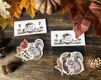 Woodland Squirrel Mini Sticker Pack: Autumn Nature, Waterproof Vinyl