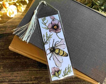 Handmade Honey Bee Bookmark: Botanical Watercolor Art