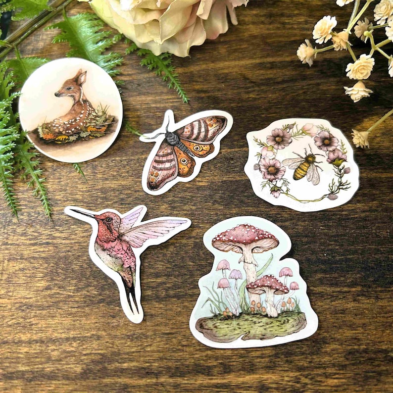 Enchanted Forest Mini Sticker Pack, Waterproof Vinyl, Nature Lover Gift, Laptop Sticker Journal Water Bottle