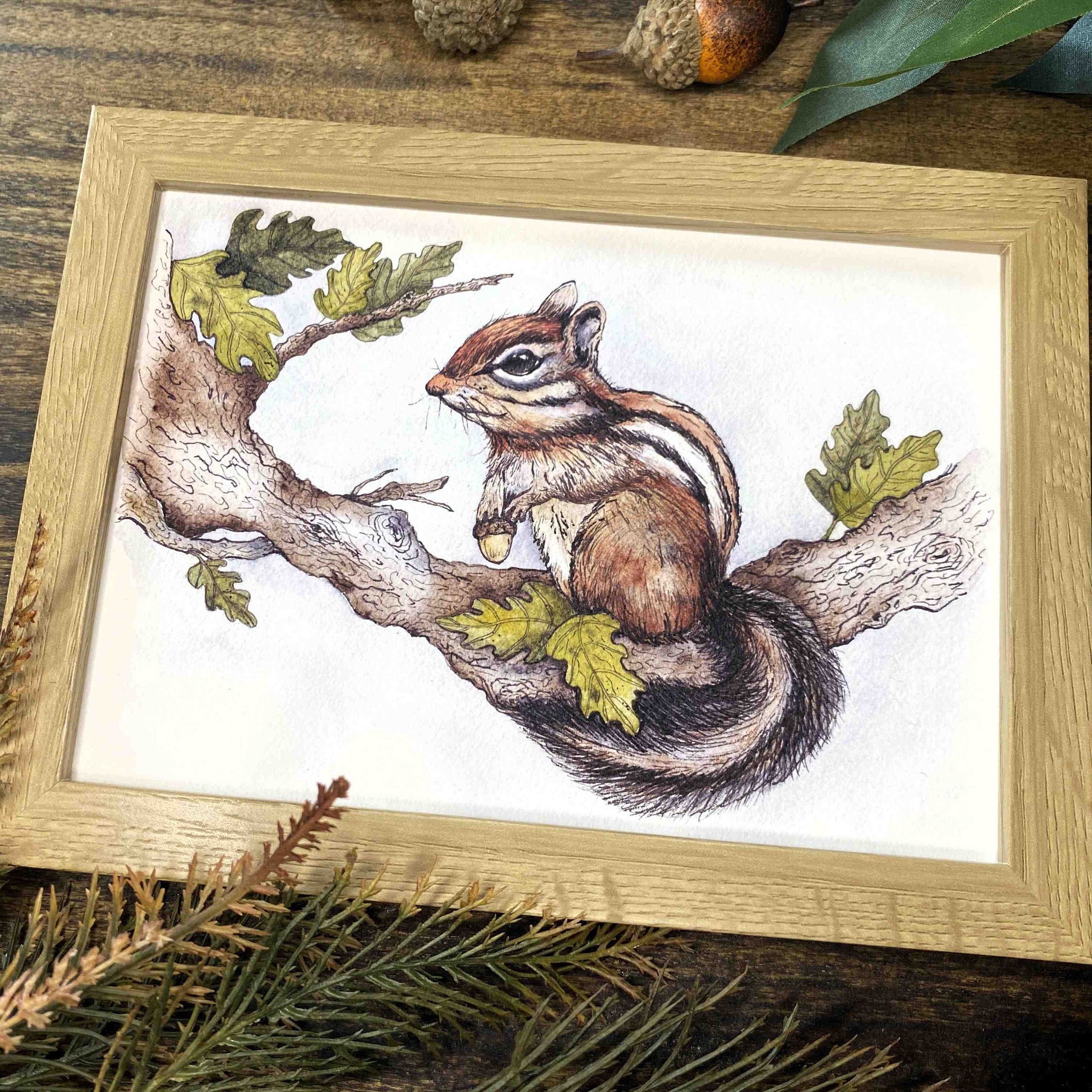 Chipmunk Art Print: Handmade Watercolor Woodland Animal Decor - Etsy