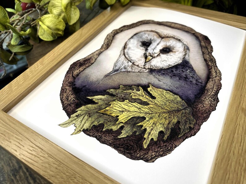 watercolor owl perched in a tree fine art print