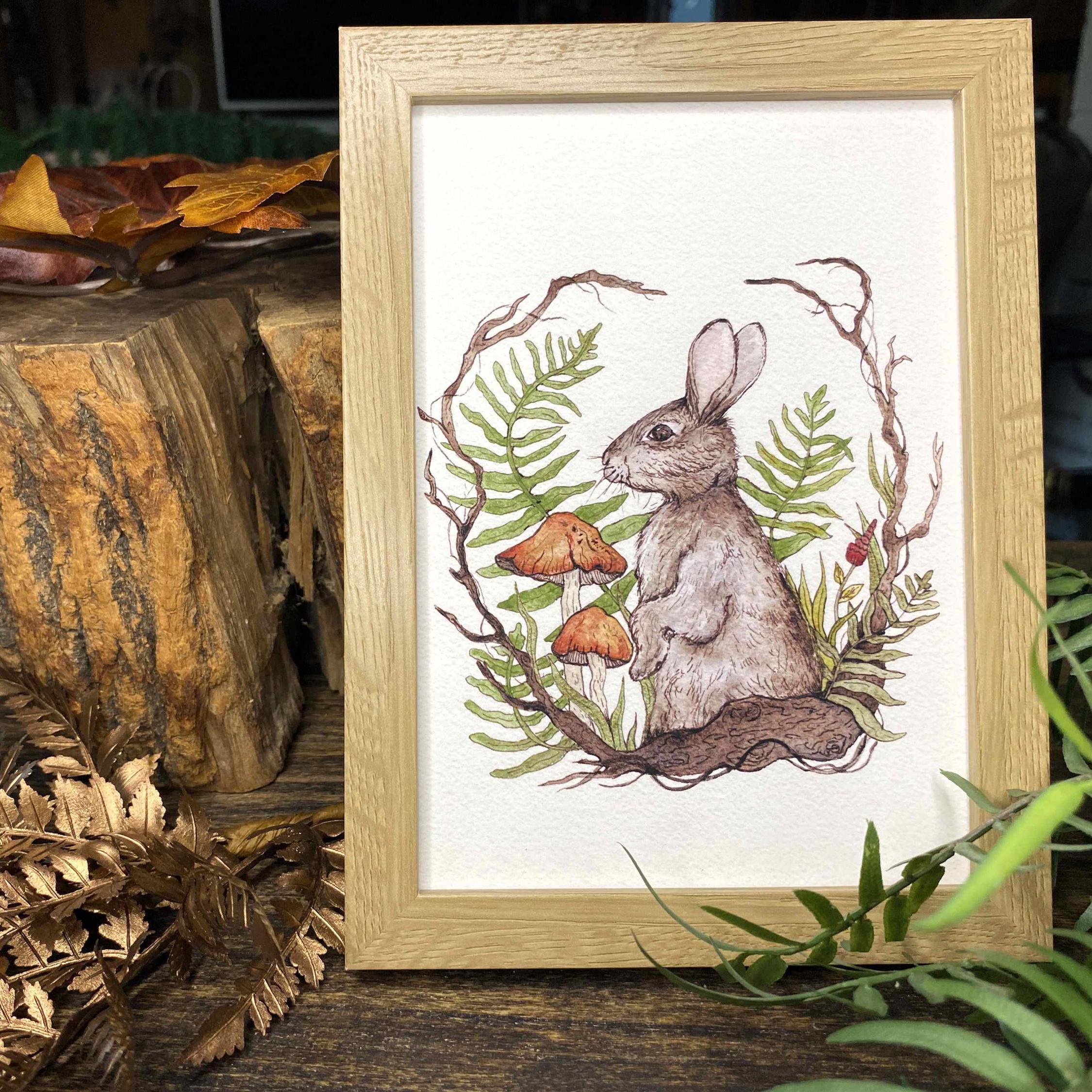 Whimsical Rabbit in Woodland Forest - Magical Print Wall Decor- Nursery ...