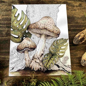 Mushroom Watercolor Art Print: Rustic Forest Core Wall Decor