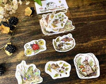 Watercolor Meadow Animal Sticker Pack – Waterproof Vinyl Stickers