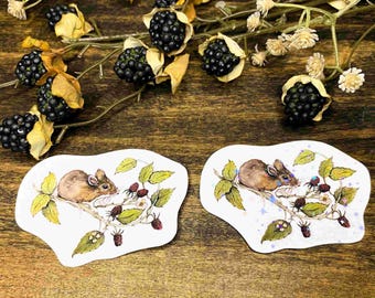 Watercolor Mouse and Blackberries Sticker: Waterproof Vinyl Decal
