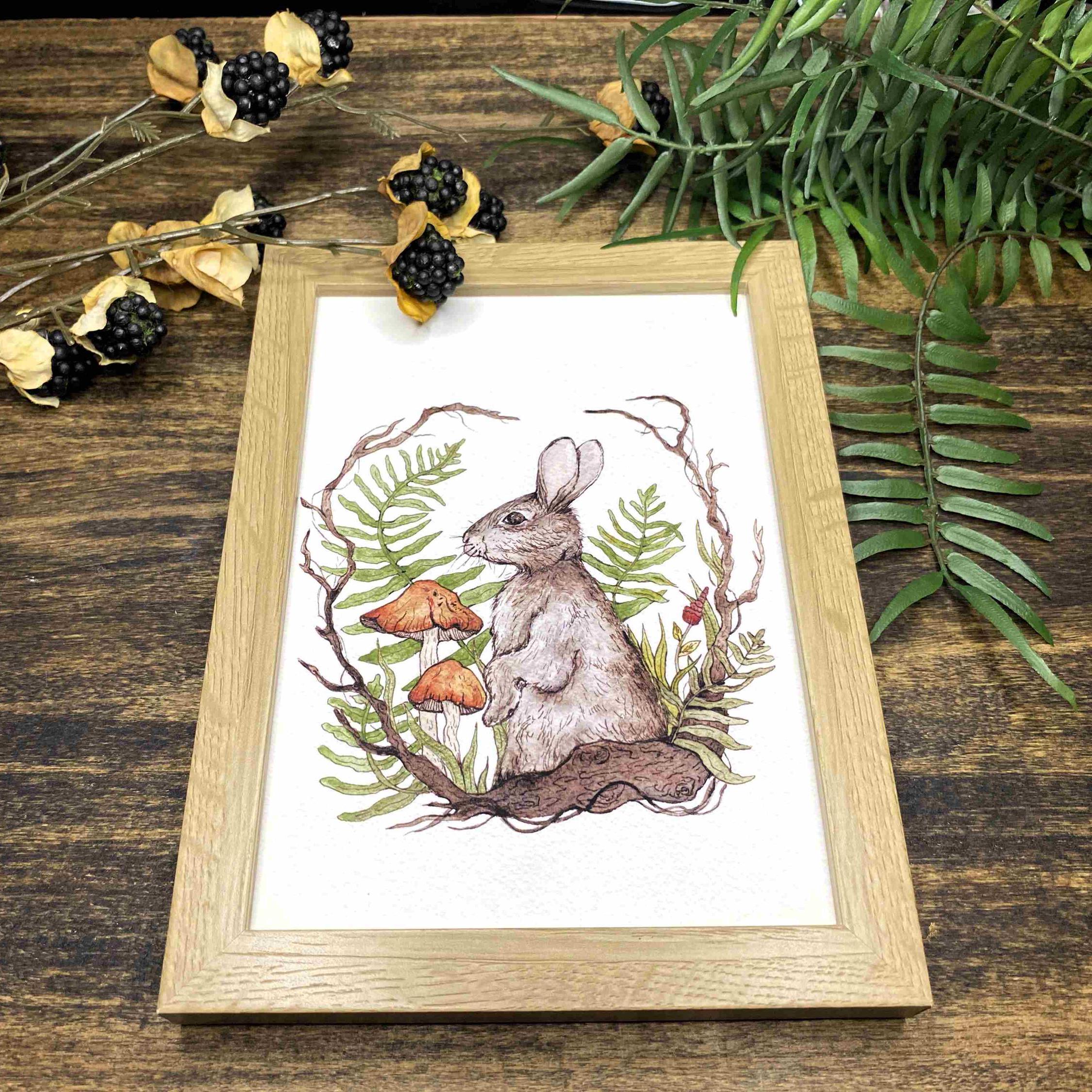 Whimsical Rabbit in Woodland Forest - Magical Print Wall Decor- Nursery ...