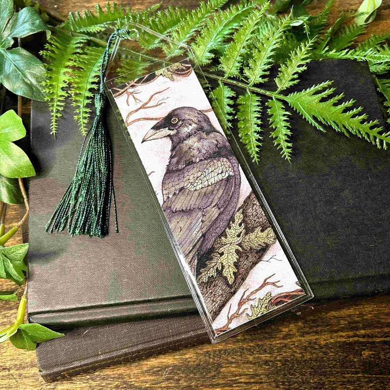 Raven Bookmark: Handmade Watercolor Crow Art - Gift for Book Lovers - Etsy
