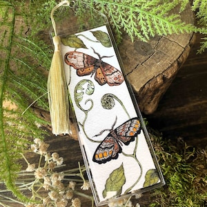 beautiful hand painted watercolor moth bookmark butterfly perfect gift for her bibliophile in protective sleeve with choice of tassel color