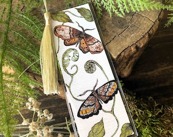 Handmade Watercolor Moth Bookmark: Bibliophile Gift with Tassel
