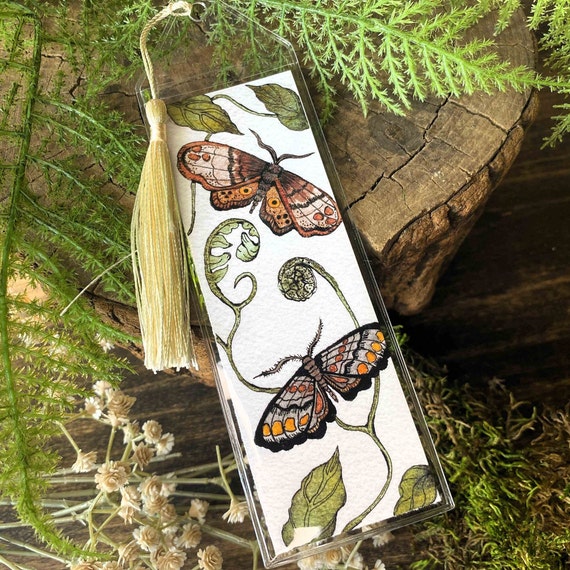 Handmade Watercolor Moth Bookmark: Bibliophile Gift with Tassel