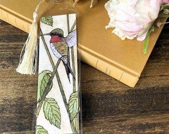 Hummingbird Watercolor Bookmark – Handmade Bird Art, Bibliophile Gift