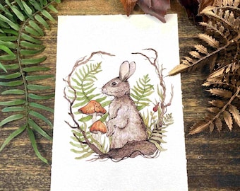 Whimsical Rabbit in Woodland Forest - Magical Print Wall Decor- Nursery Art
