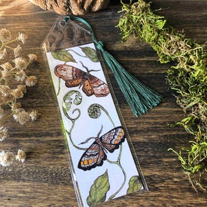 beautiful hand painted watercolor moth bookmark butterfly perfect gift for her bibliophile in protective sleeve with choice of tassel color