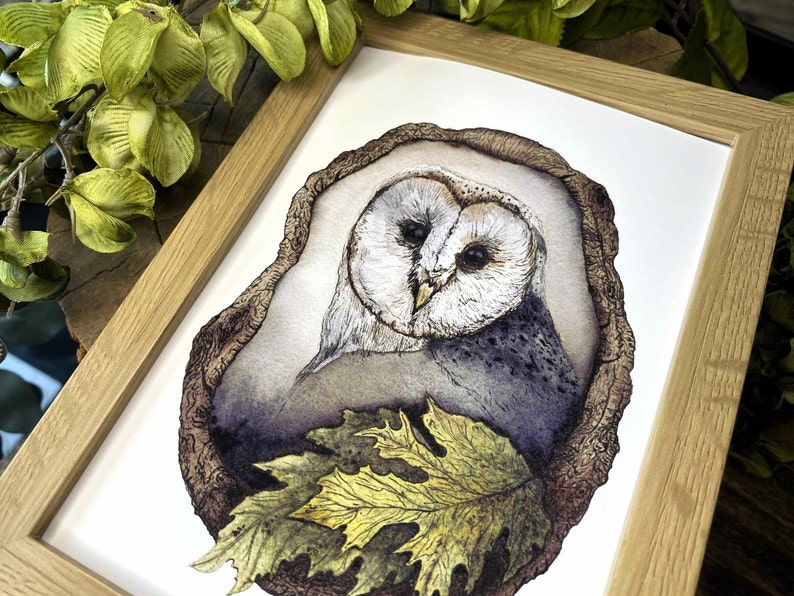 watercolor owl perched in a tree fine art print