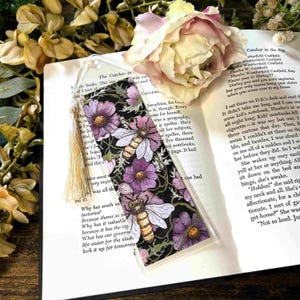 Watercolor Bee & Cosmos Bookmark: Handmade Botanical Art Gift