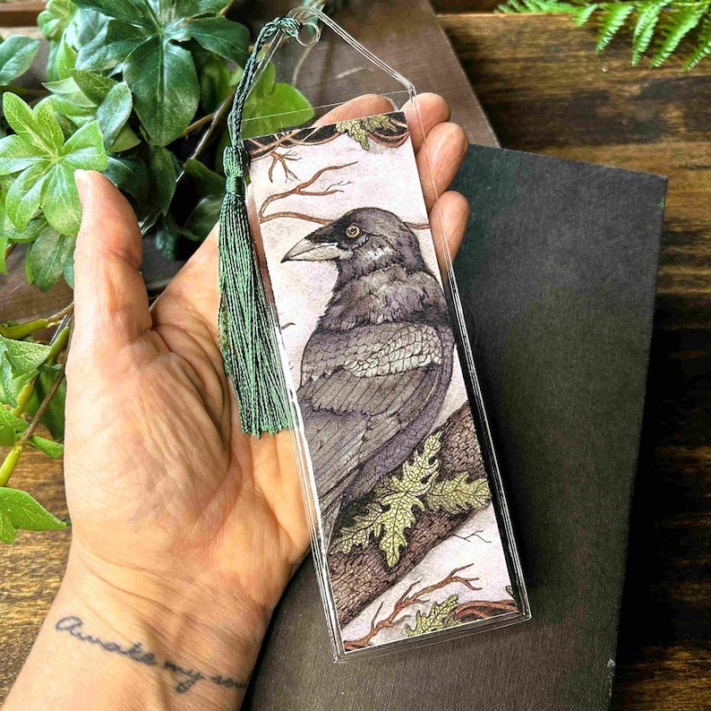 Raven Bookmark: Handmade Watercolor Crow Art - Gift for Book Lovers - Etsy