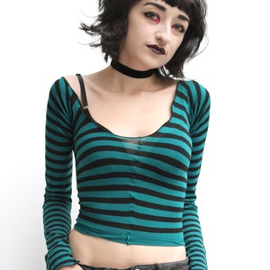 1990s Goth Jade Black Stripe Tights Top Witch Grunge Alt Gothic Nancy Halloween