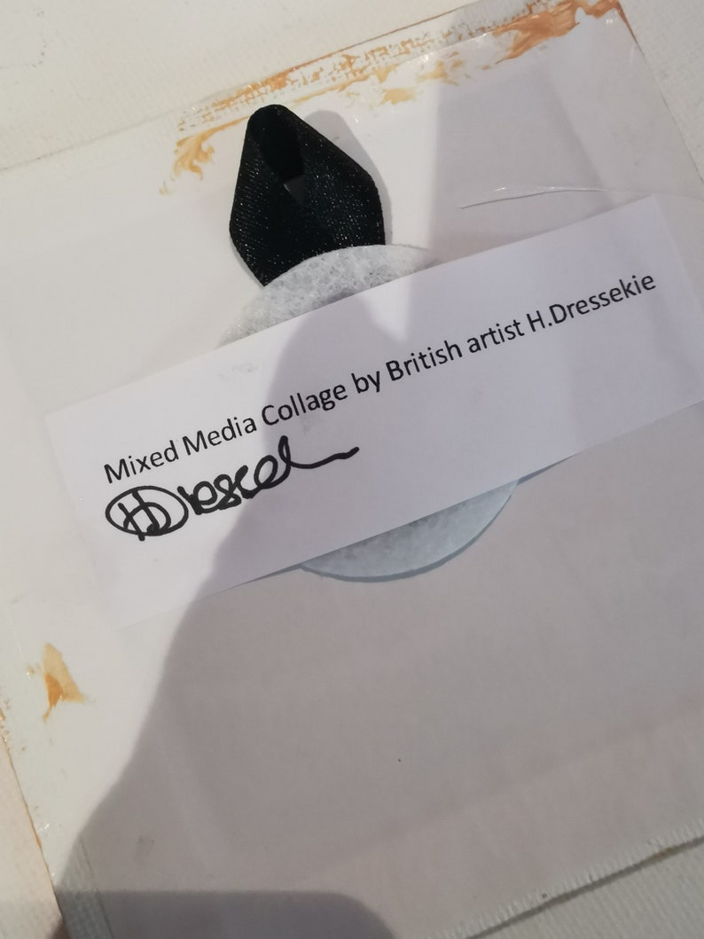 Mixed Media Abstract Collage Art on Canvas Board Created in UK. Small