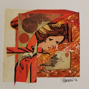 Mischtechnik-Collage. Liebesbrief? Kleines Original Kunstwerk auf Karte mit Passepartout. Hergestellt von UK Künstler. Ungerahmt. Super Geschenk zum Geburtstag