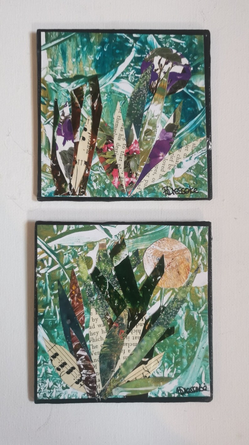 Mixed Media Abstract Collage Art on Canvas Board Created in UK. Small