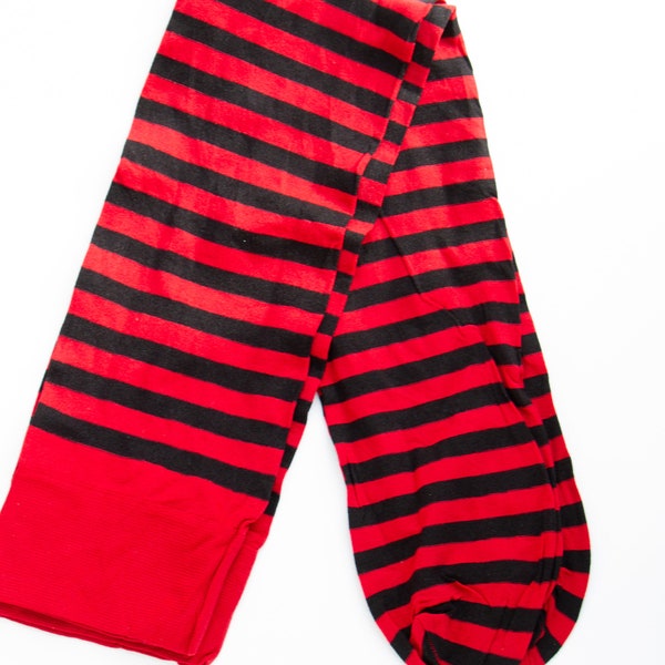 Socks knee high 40 denier 1990s New Vintage Stock Goth Red Black Stripe