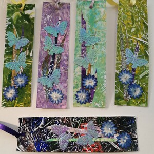 Einzigartiges Lesezeichen Weihnachten, Geburtstag, Dankeschön mit Schleife und Schleife auf einer handgedruckten Gel Art Karte.