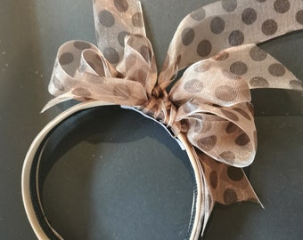 Headband  50s Style Fashion BOW headwear spotty toffee beige