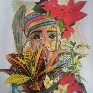 Mischtechnik-Collage. Kindermädchen der Maroons. Originale, einzigartige Kunst mit recycelten Papieren auf Karte. Ungerahmt.