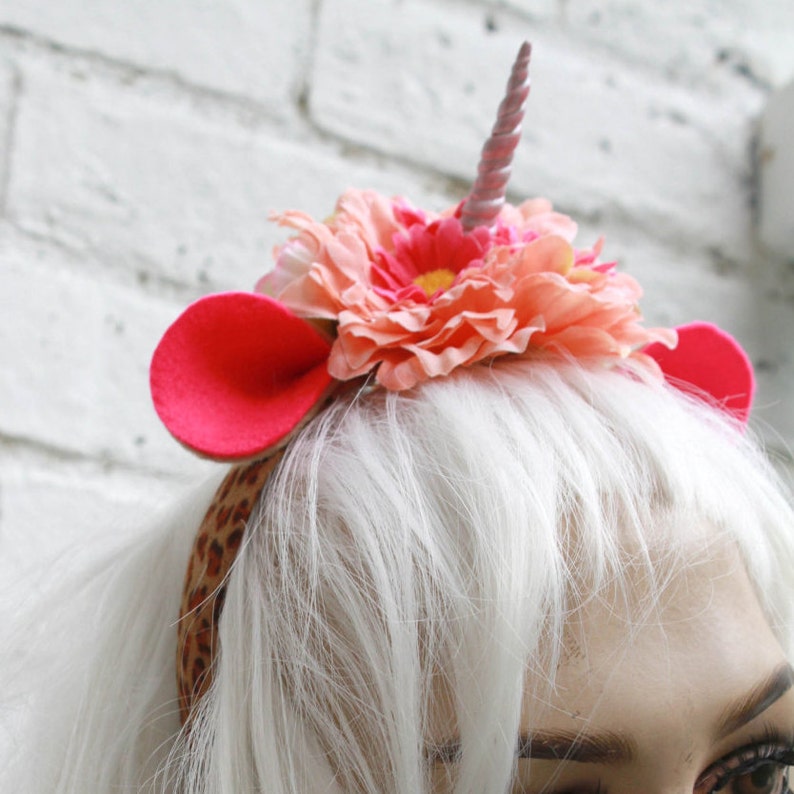 Peach Flower Unicorn Horn Headband Cosplay Festival Pink Ears - Etsy