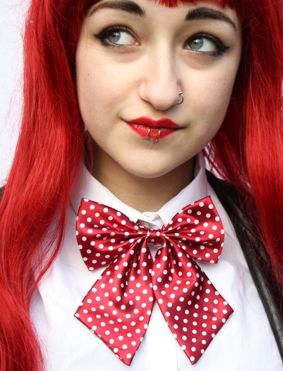 Red White Spotty Pussy Bow Neck Tie Japan School Girl Style - Etsy UK