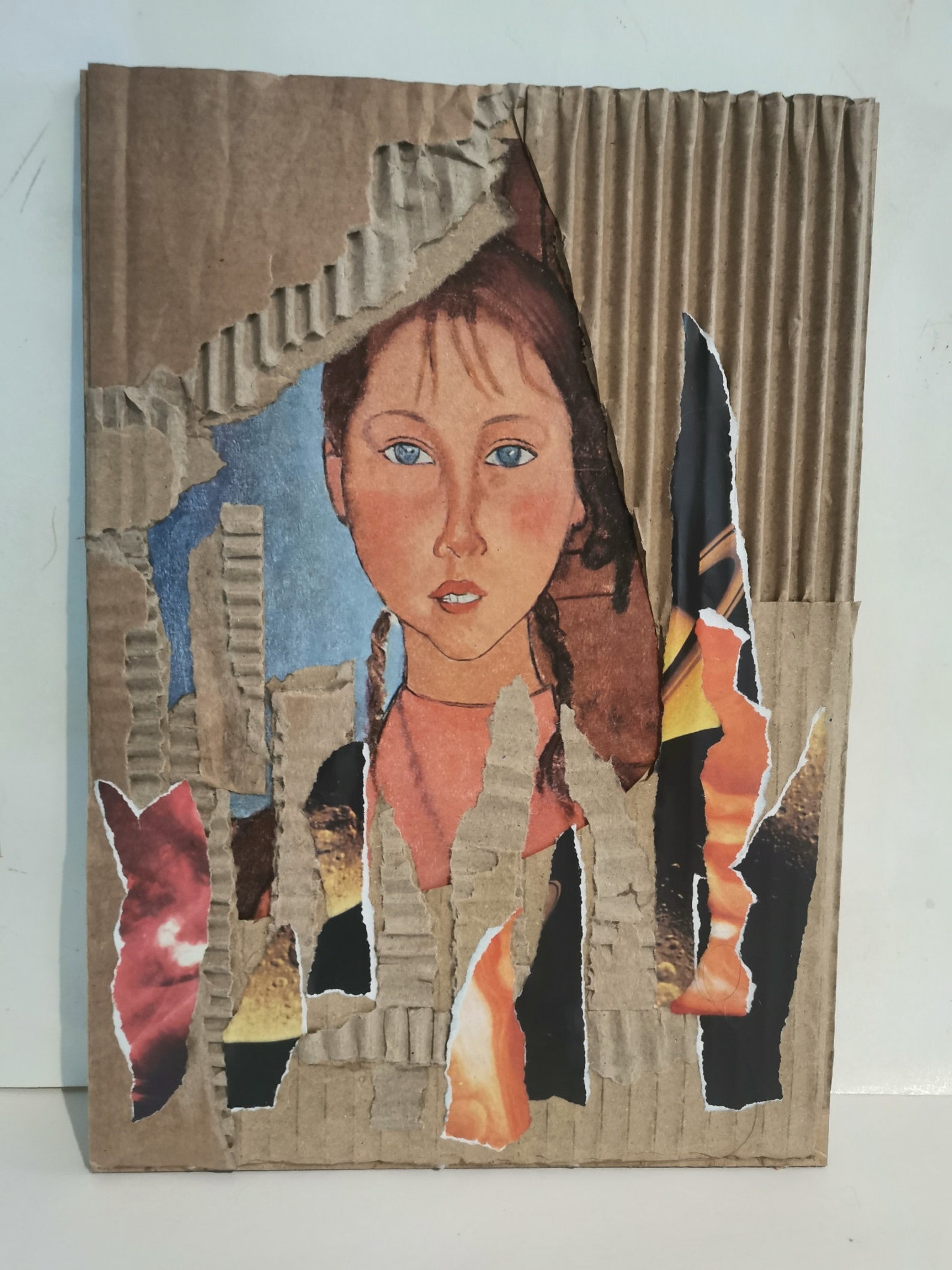 Modigliani Colage Modigliani Style Collage Art: Girl With Pigtails, Mixed Media on Board ...