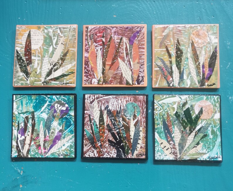 Mixed Media Abstract Collage Art on Canvas Board Created in UK. Small