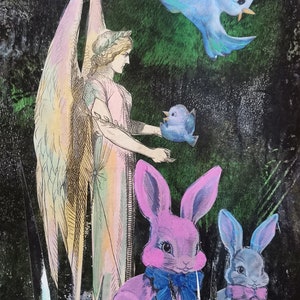 When Goth Meets Kitsch.. Colagem em cartão com fundo acrílico e papéis reciclados. Mídia mista. Arte original e única do artista britânico.