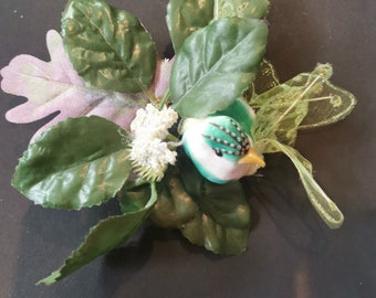 Bird on a leaf  Boho Fascinator Hair Clip