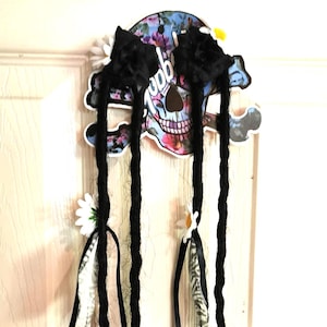 Black Synthetic Dreads with Daisy & Feather Decor: Festival Hair Falls (Set of 2)